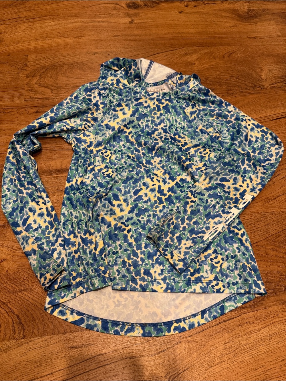 Columbia Kids Blue White Green Patterned Hooded Shirt